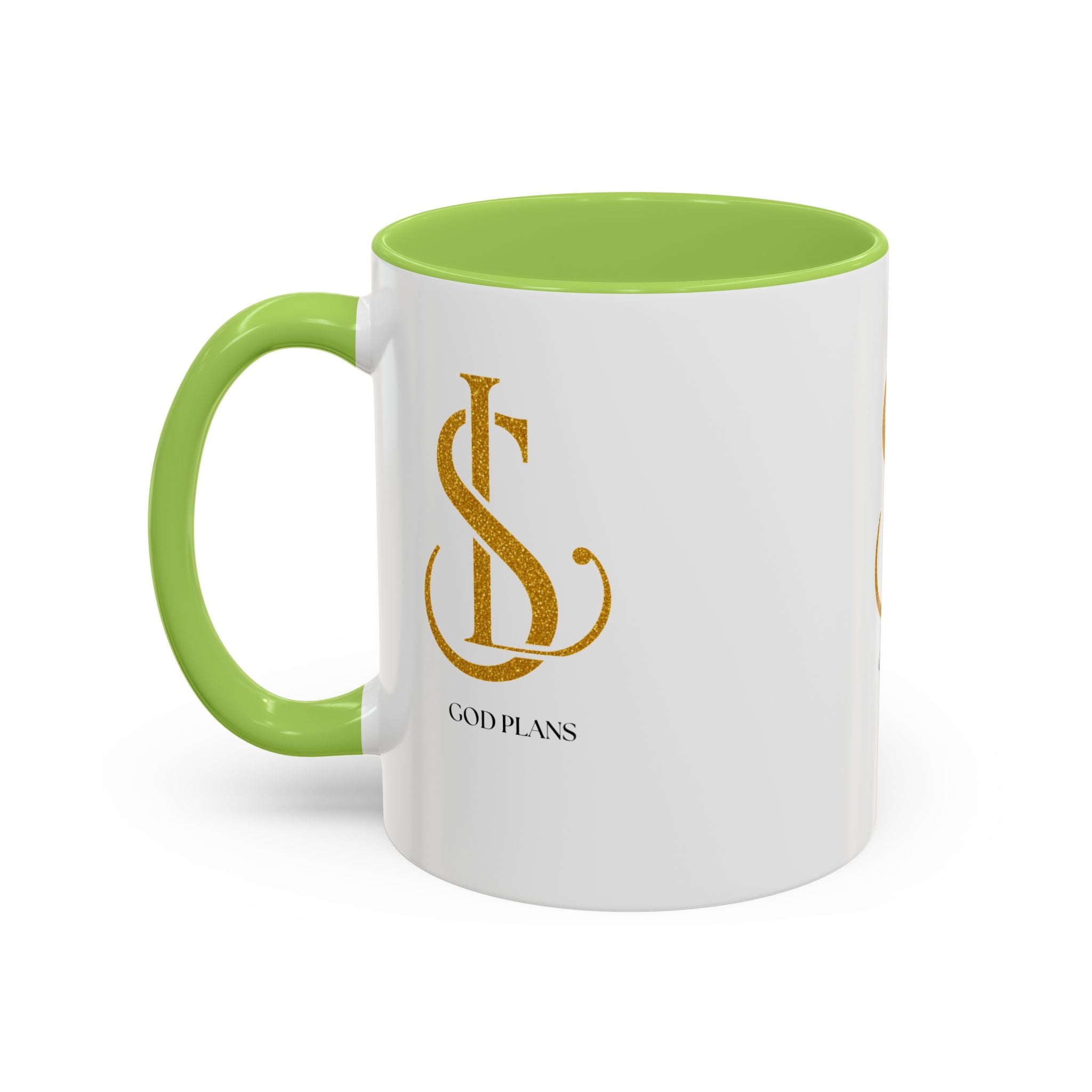 God Plans Gold Monogram Ceramic Mug – Custom Faith Gift (11oz, 15oz)