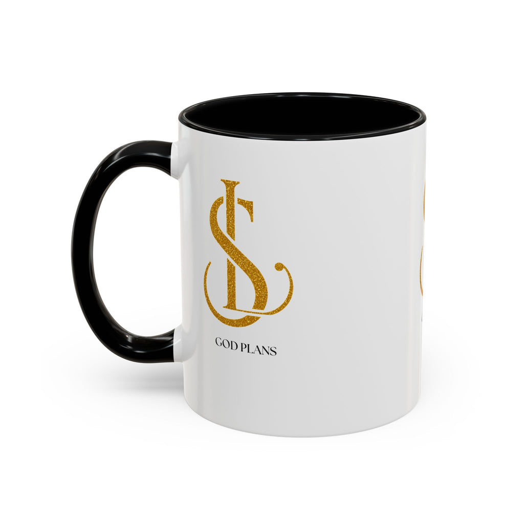 God Plans Gold Monogram Ceramic Mug – Custom Faith Gift (11oz, 15oz)