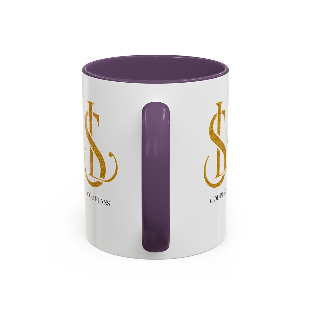 God Plans Gold Monogram Ceramic Mug – Custom Faith Gift (11oz, 15oz)