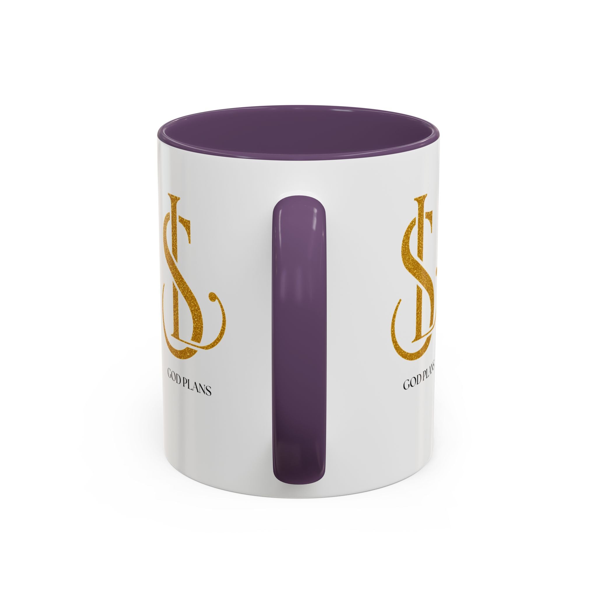 God Plans Gold Monogram Ceramic Mug – Custom Faith Gift (11oz, 15oz)