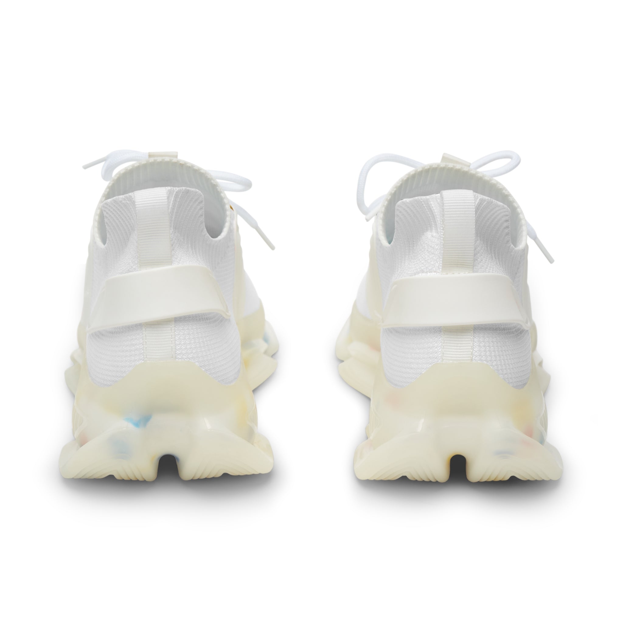 Men's White Mesh Sneakers with Gold Logo — Lightweight Athletic Casual Shoes