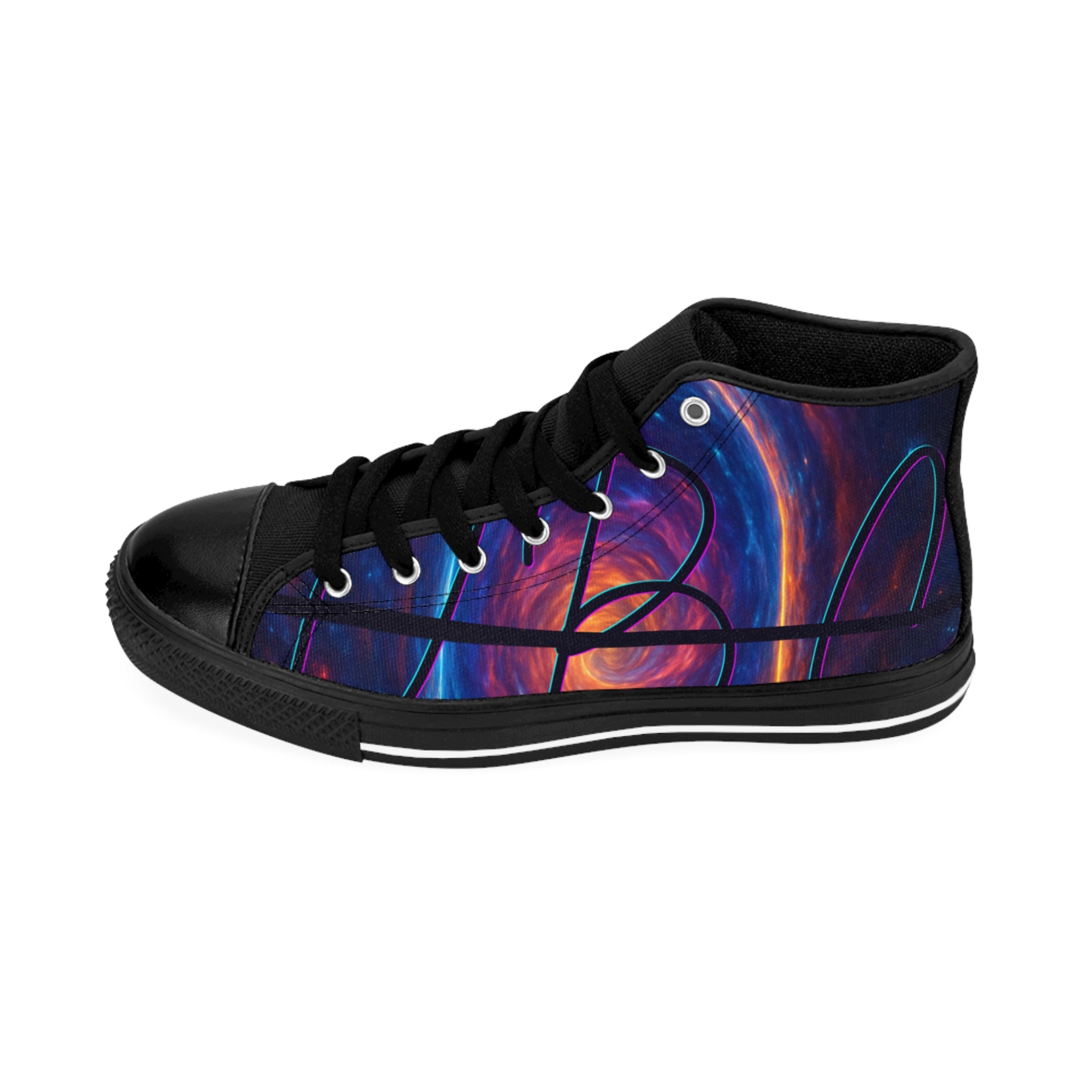 Galaxy Swirl High-Top Sneakers — Cosmic Basketball Court Design