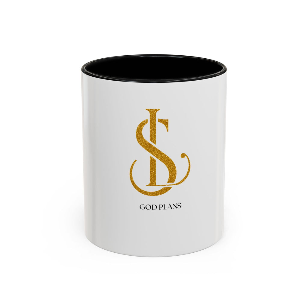 God Plans Gold Monogram Ceramic Mug – Custom Faith Gift (11oz, 15oz)