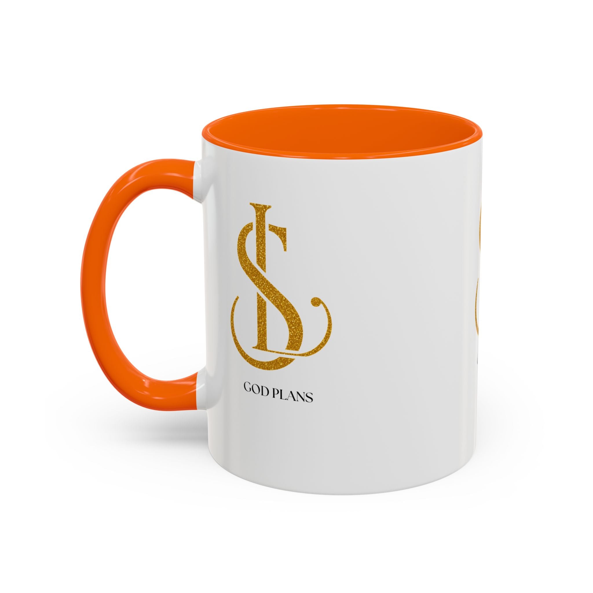 God Plans Gold Monogram Ceramic Mug – Custom Faith Gift (11oz, 15oz)