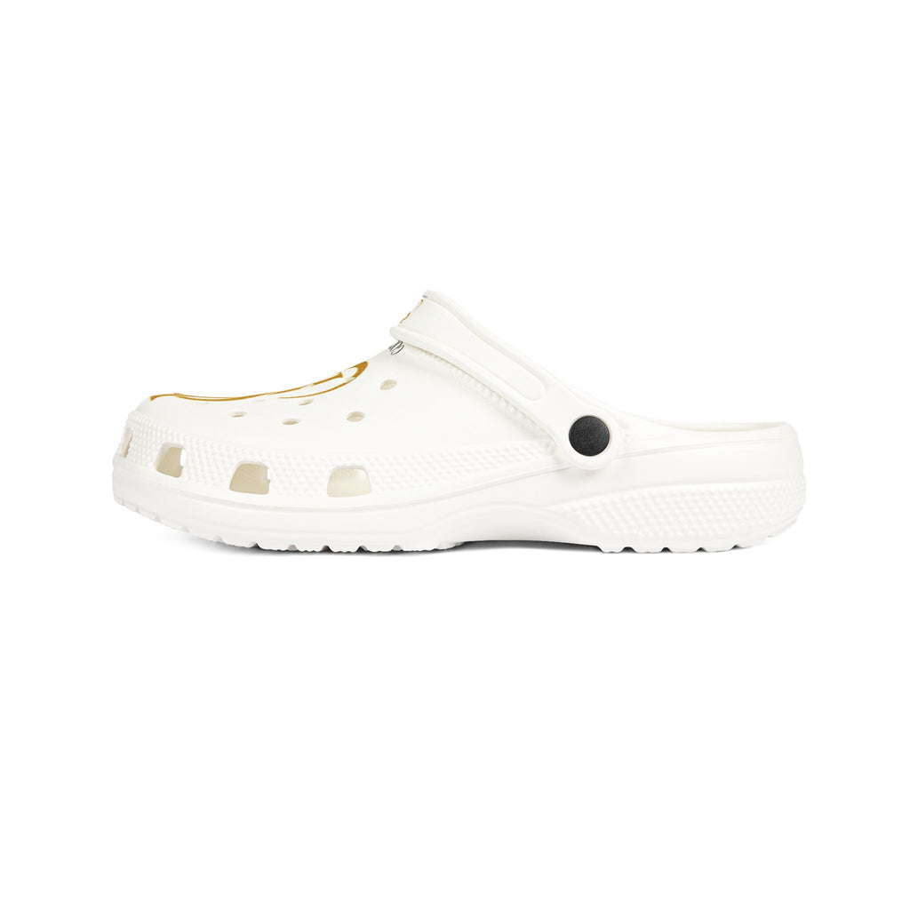 White EVA Foam Clogs with Gold Monogram S Design