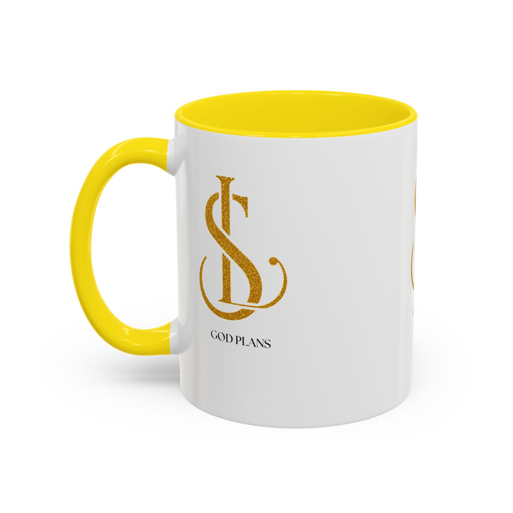 God Plans Gold Monogram Ceramic Mug – Custom Faith Gift (11oz, 15oz)