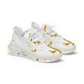 Men's White Mesh Sneakers with Gold Logo — Lightweight Athletic Casual Shoes
