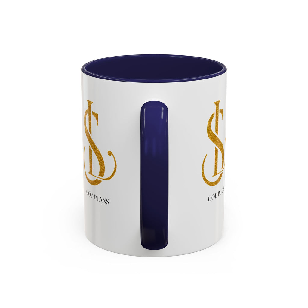 God Plans Gold Monogram Ceramic Mug – Custom Faith Gift (11oz, 15oz)