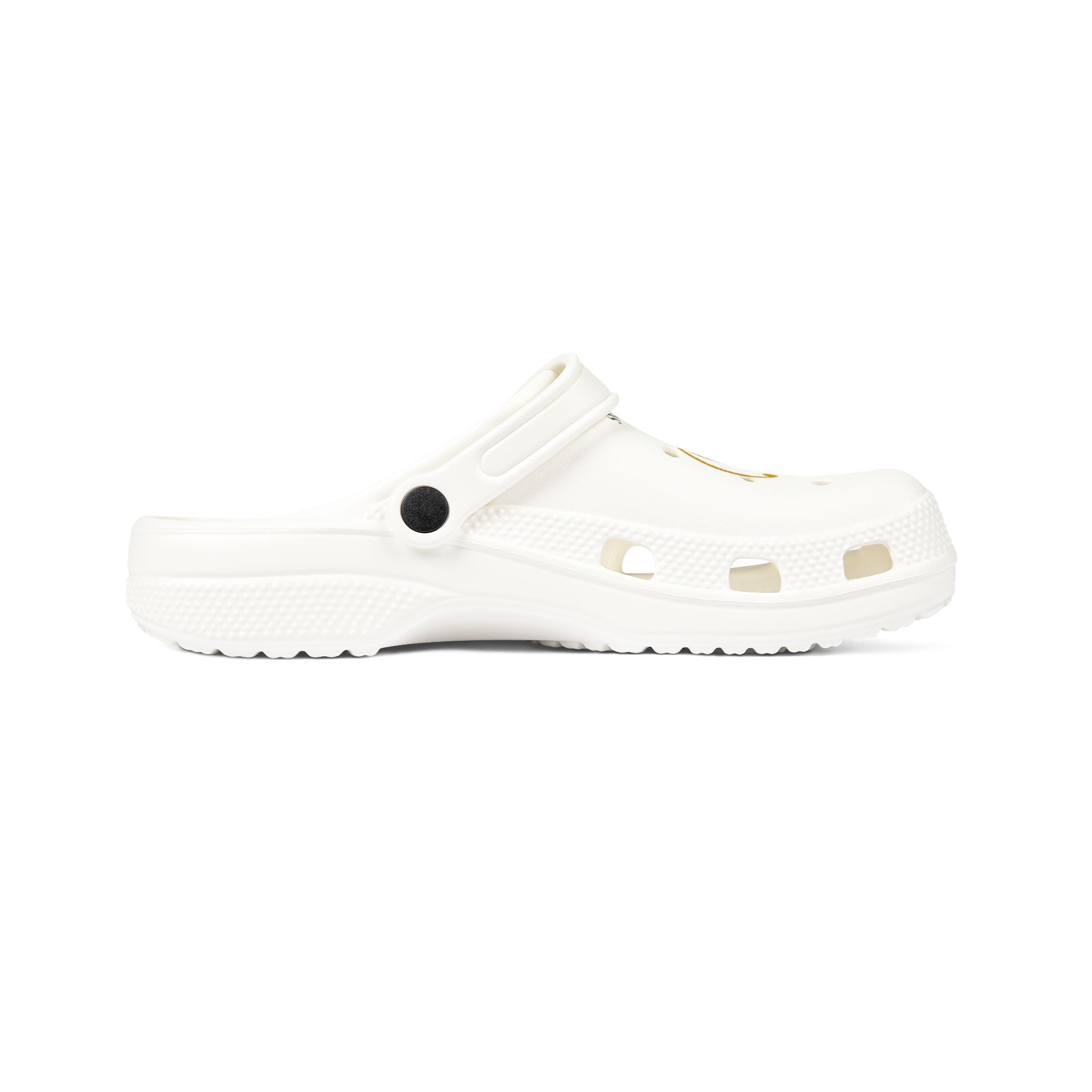 White EVA Foam Clogs with Gold Monogram S Design