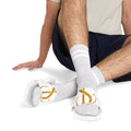 Men's White Slide Sandals with Gold Monogram Accent