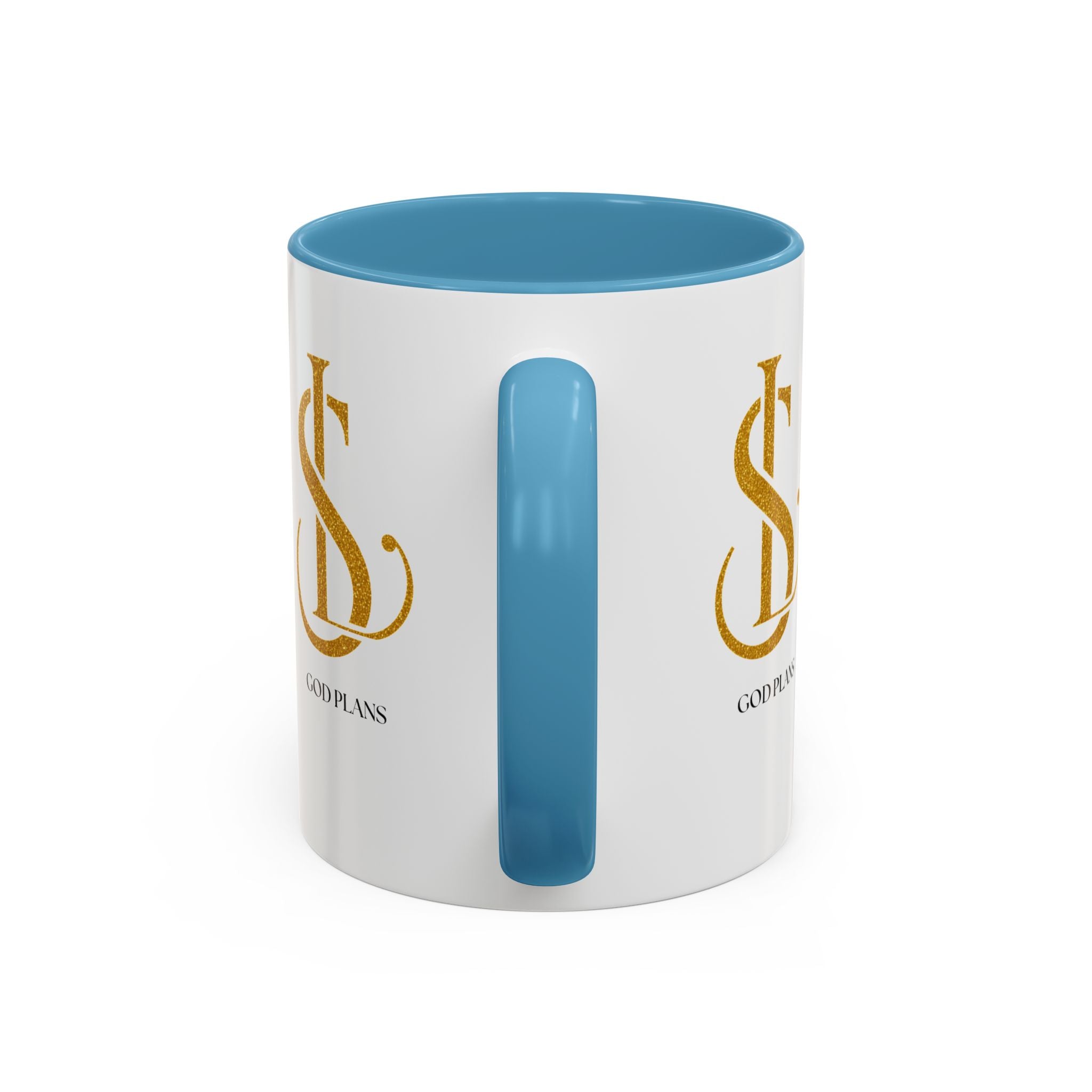 God Plans Gold Monogram Ceramic Mug – Custom Faith Gift (11oz, 15oz)