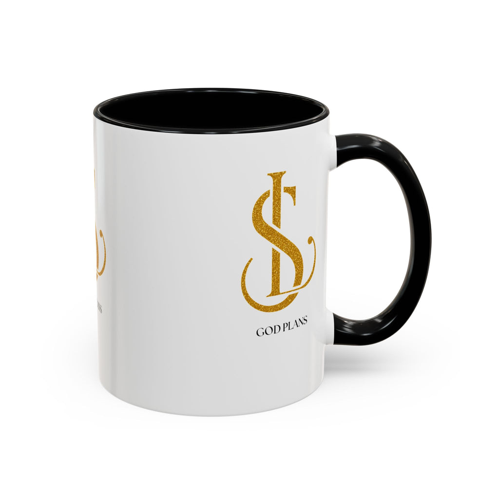 God Plans Gold Monogram Ceramic Mug – Custom Faith Gift (11oz, 15oz)
