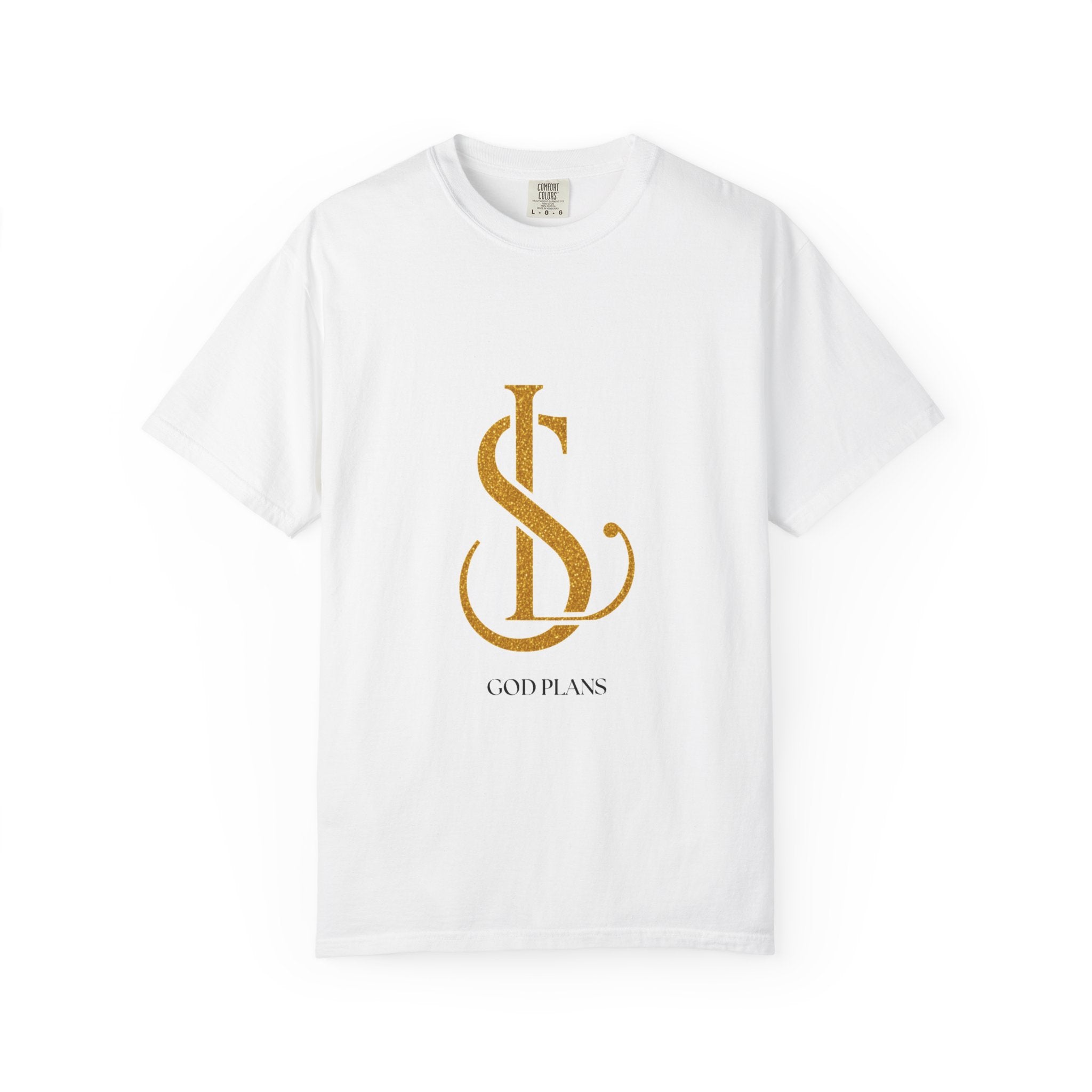 God Plans Graphic T-Shirt — Elegant Gold Script Faith Tee