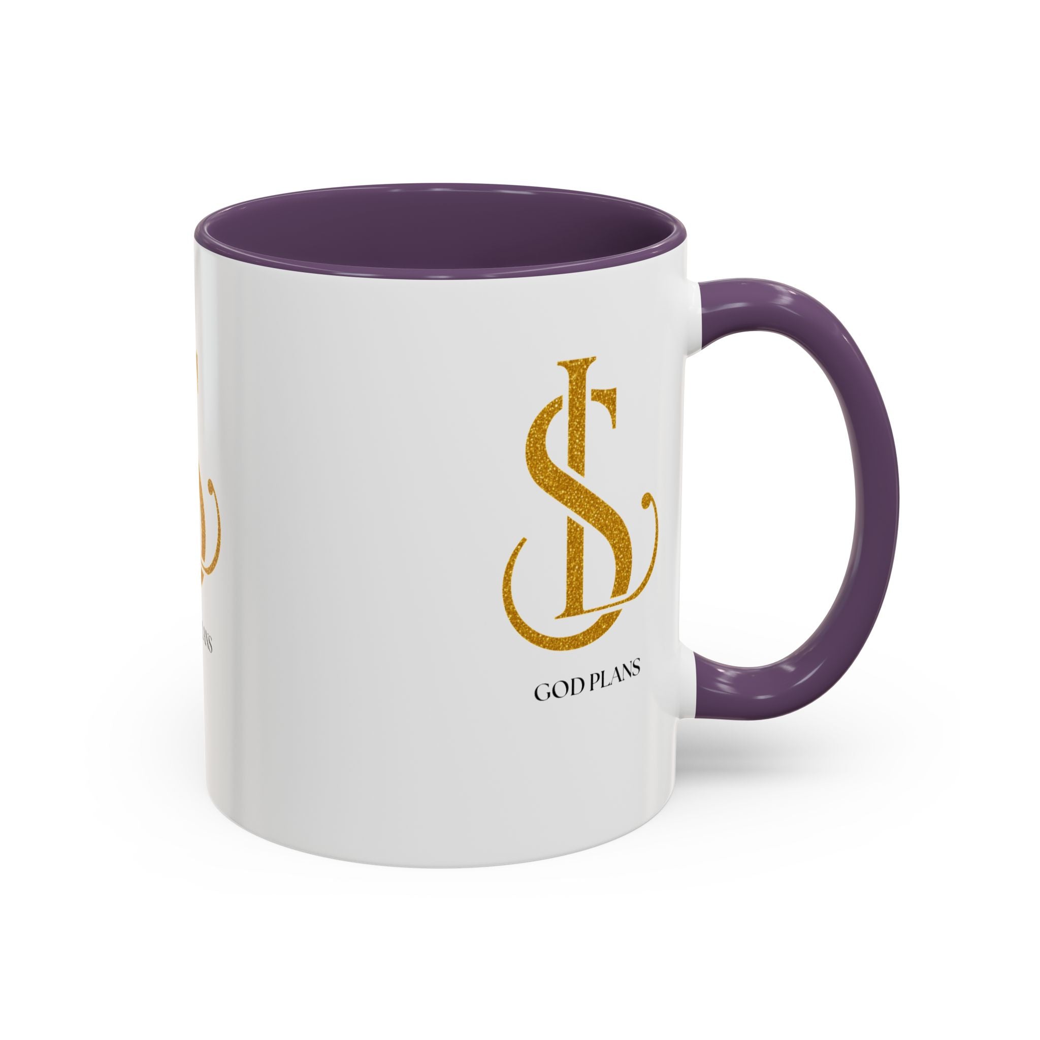 God Plans Gold Monogram Ceramic Mug – Custom Faith Gift (11oz, 15oz)