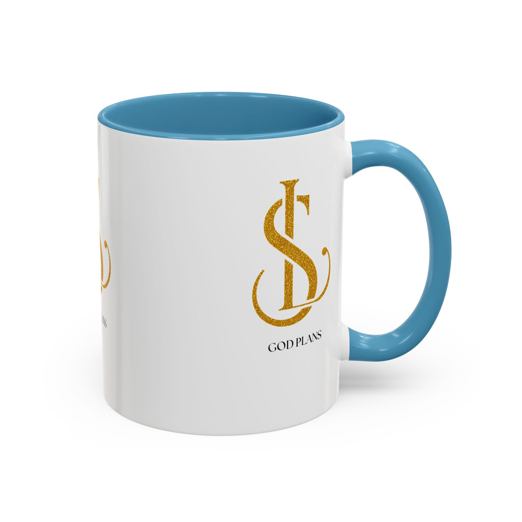 God Plans Gold Monogram Ceramic Mug – Custom Faith Gift (11oz, 15oz)