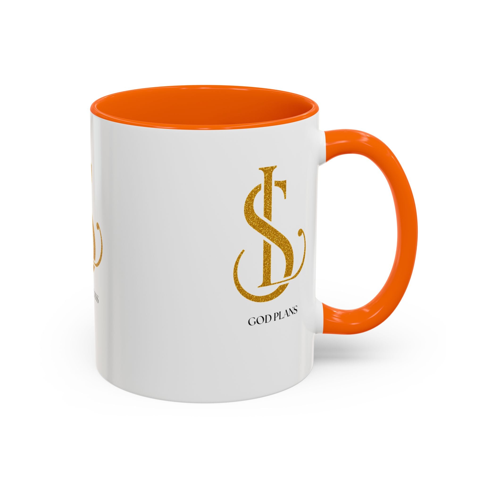 God Plans Gold Monogram Ceramic Mug – Custom Faith Gift (11oz, 15oz)