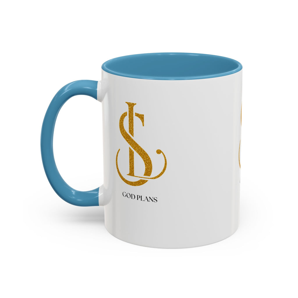God Plans Gold Monogram Ceramic Mug – Custom Faith Gift (11oz, 15oz)