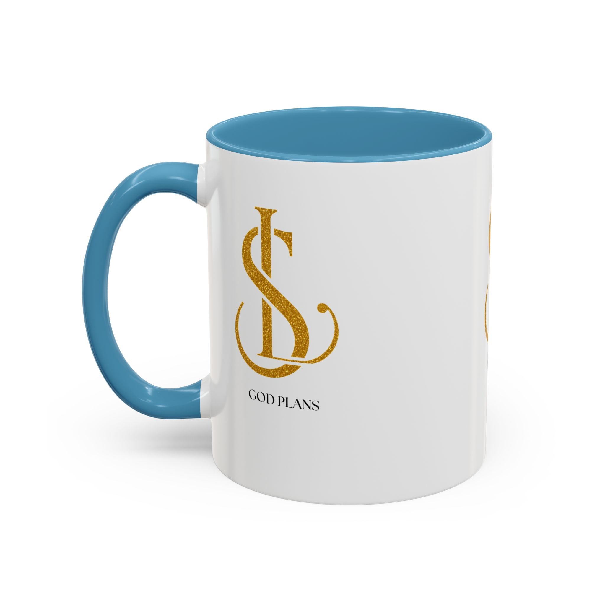 God Plans Gold Monogram Ceramic Mug – Custom Faith Gift (11oz, 15oz)