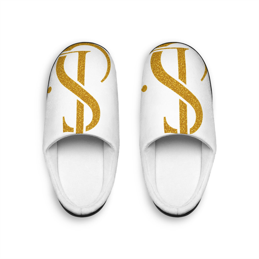 Monogram S Gold Script Women's Slippers — Cozy Indoor House Shoes