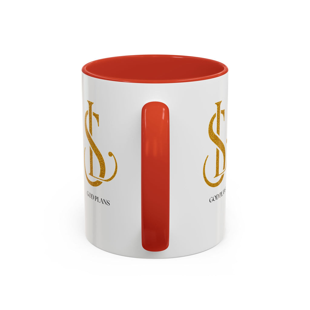 God Plans Gold Monogram Ceramic Mug – Custom Faith Gift (11oz, 15oz)