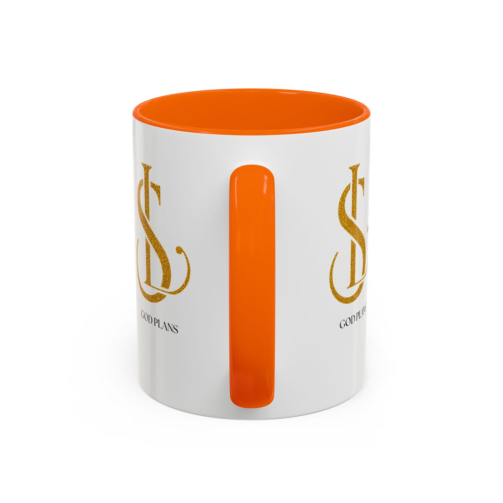 God Plans Gold Monogram Ceramic Mug – Custom Faith Gift (11oz, 15oz)