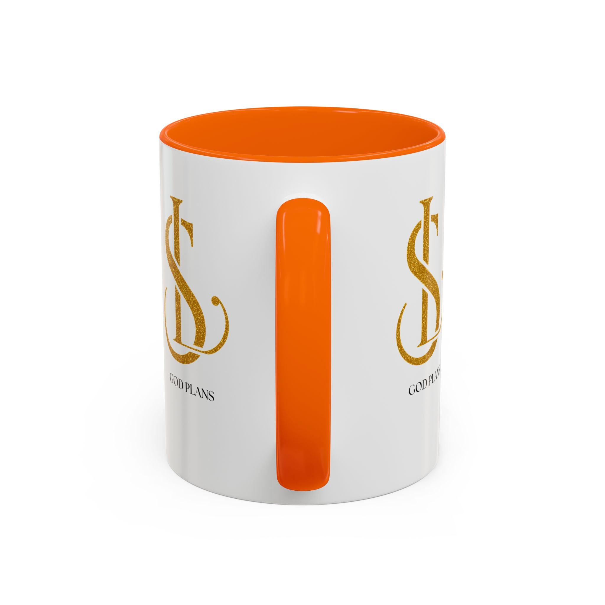 God Plans Gold Monogram Ceramic Mug – Custom Faith Gift (11oz, 15oz)
