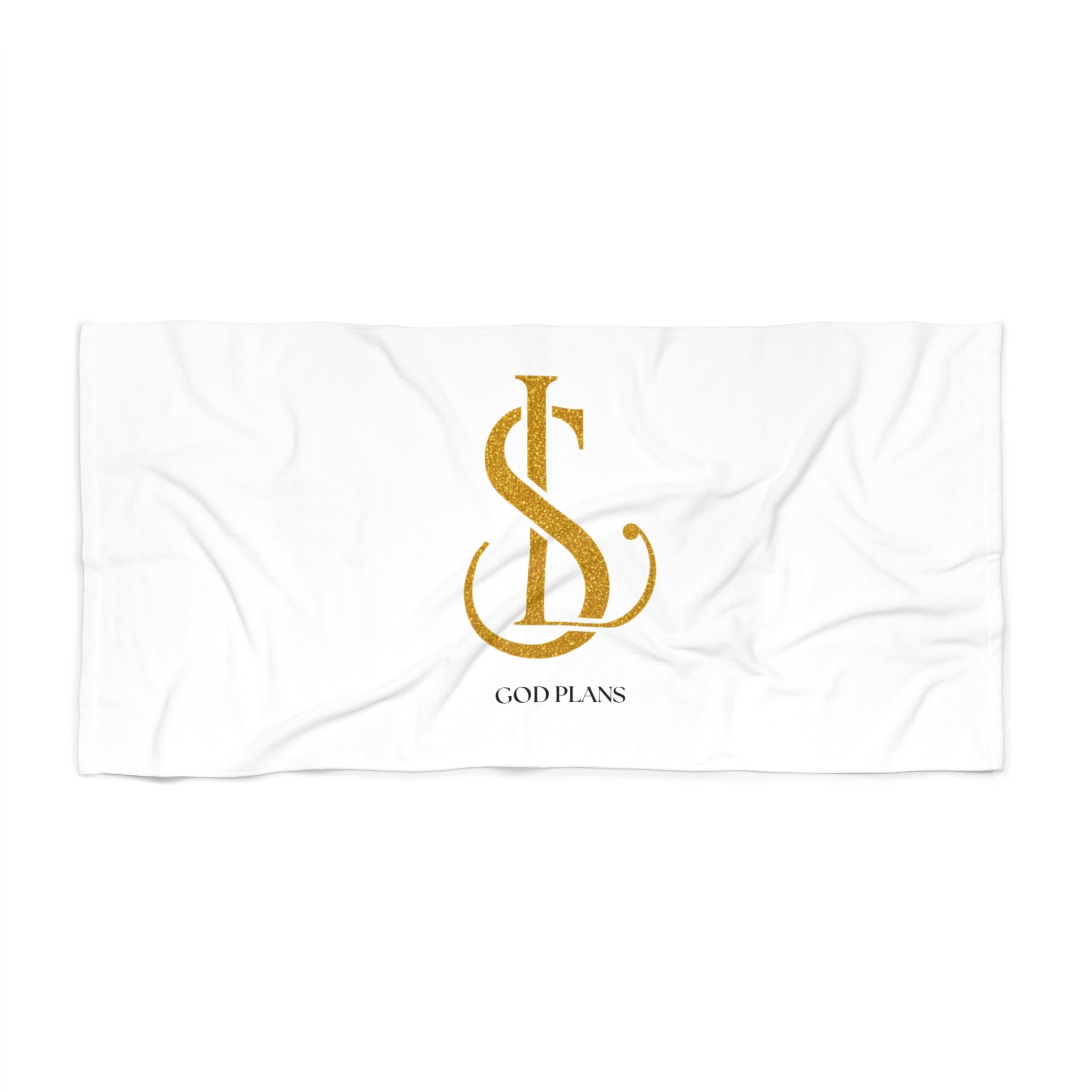 God Plans Gold Monogram Beach Towel – Faith-Inspired Gift