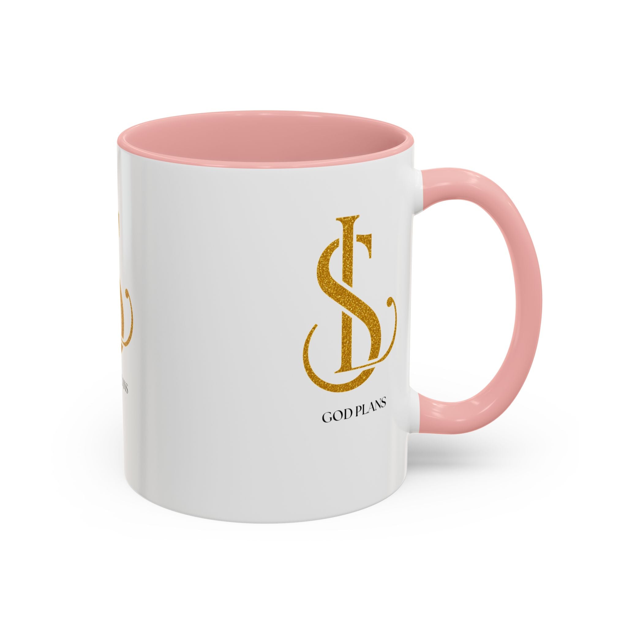 God Plans Gold Monogram Ceramic Mug – Custom Faith Gift (11oz, 15oz)