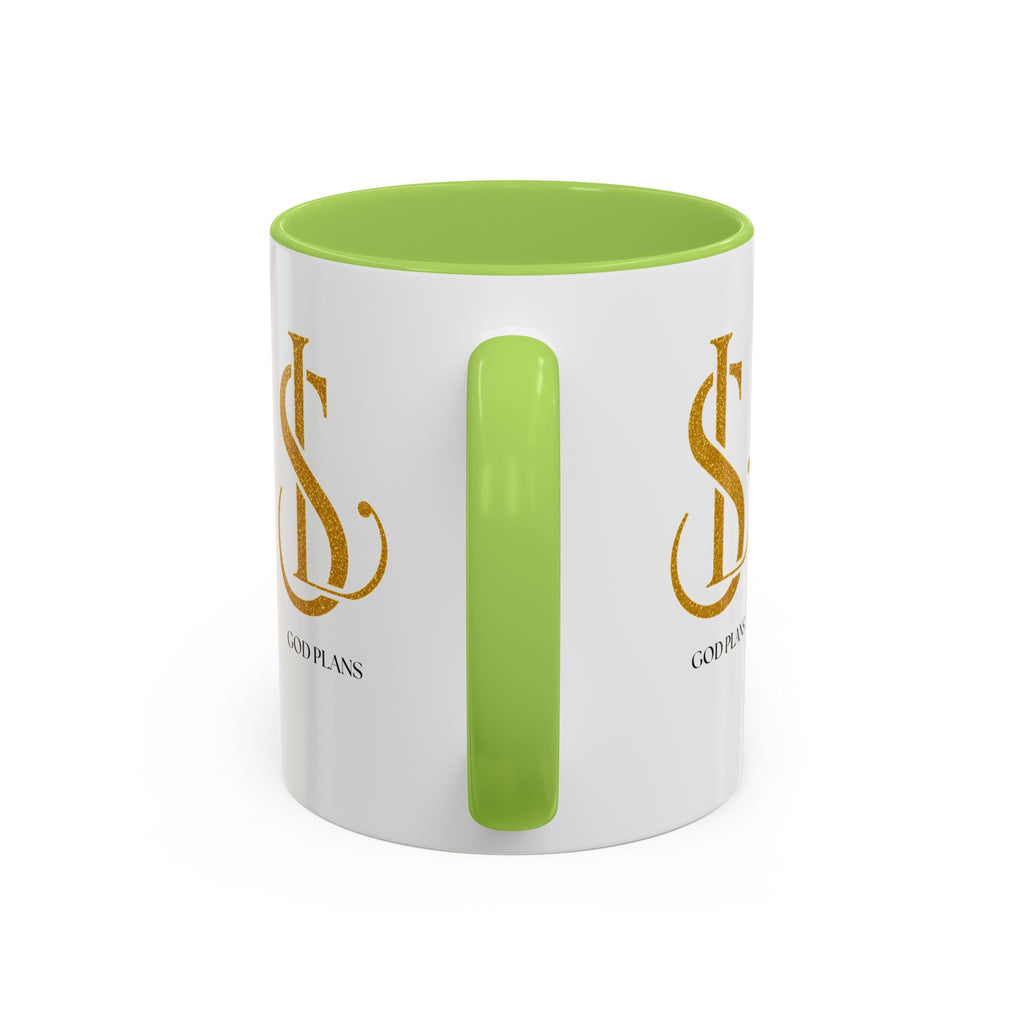 God Plans Gold Monogram Ceramic Mug – Custom Faith Gift (11oz, 15oz)