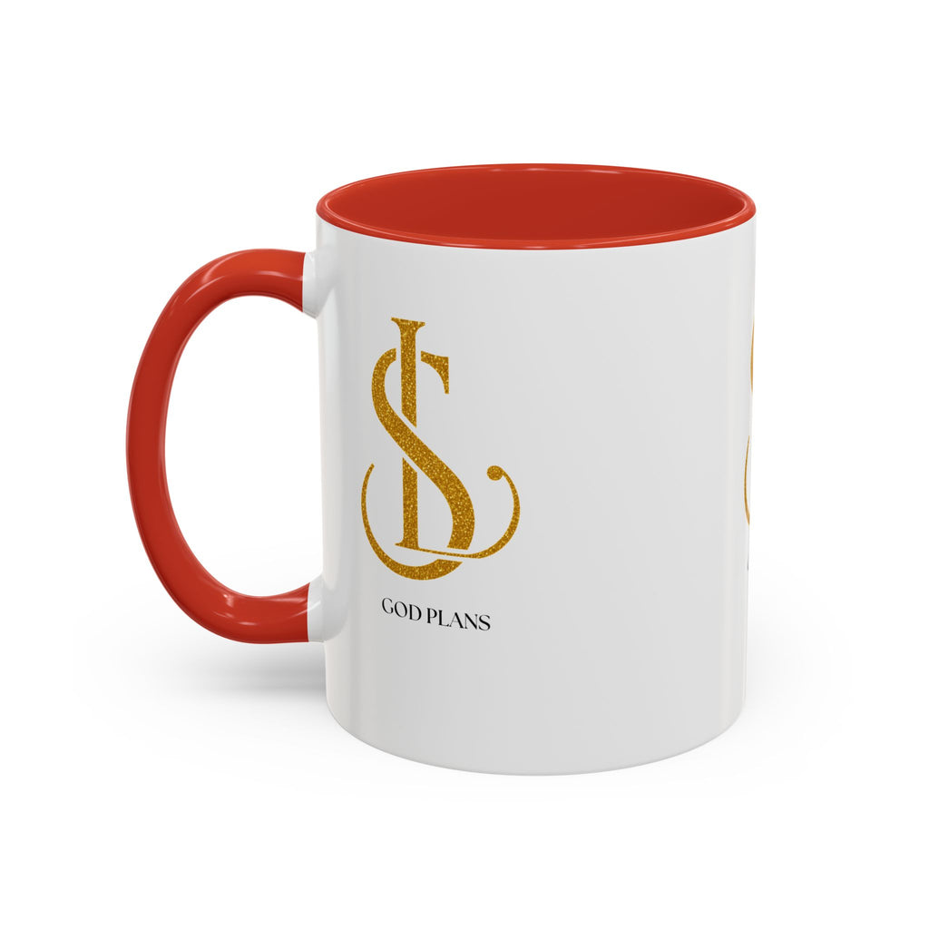 God Plans Gold Monogram Ceramic Mug – Custom Faith Gift (11oz, 15oz)