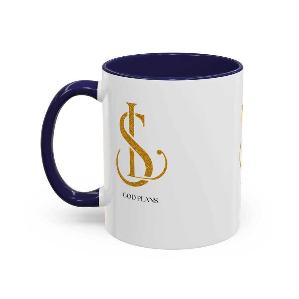 God Plans Gold Monogram Ceramic Mug – Custom Faith Gift (11oz, 15oz)