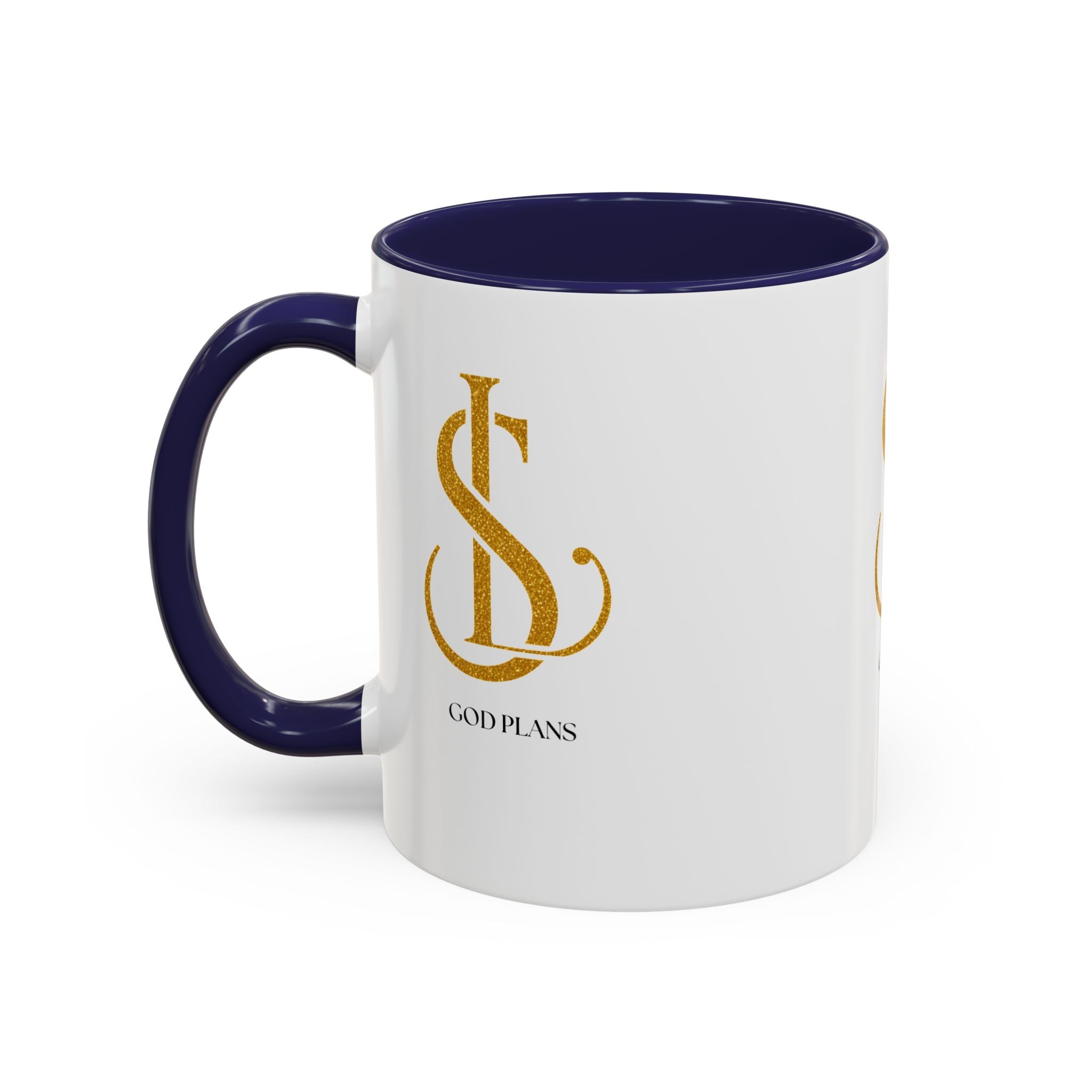 God Plans Gold Monogram Ceramic Mug – Custom Faith Gift (11oz, 15oz)