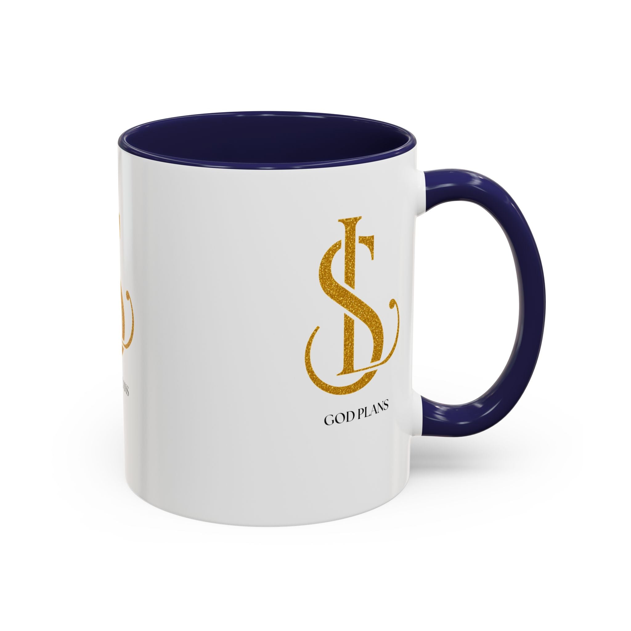 God Plans Gold Monogram Ceramic Mug – Custom Faith Gift (11oz, 15oz)