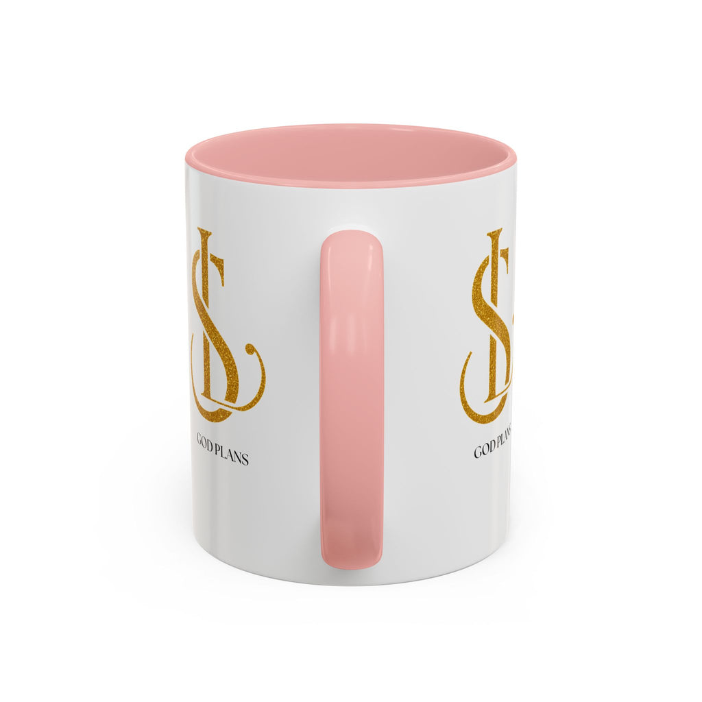 God Plans Gold Monogram Ceramic Mug – Custom Faith Gift (11oz, 15oz)