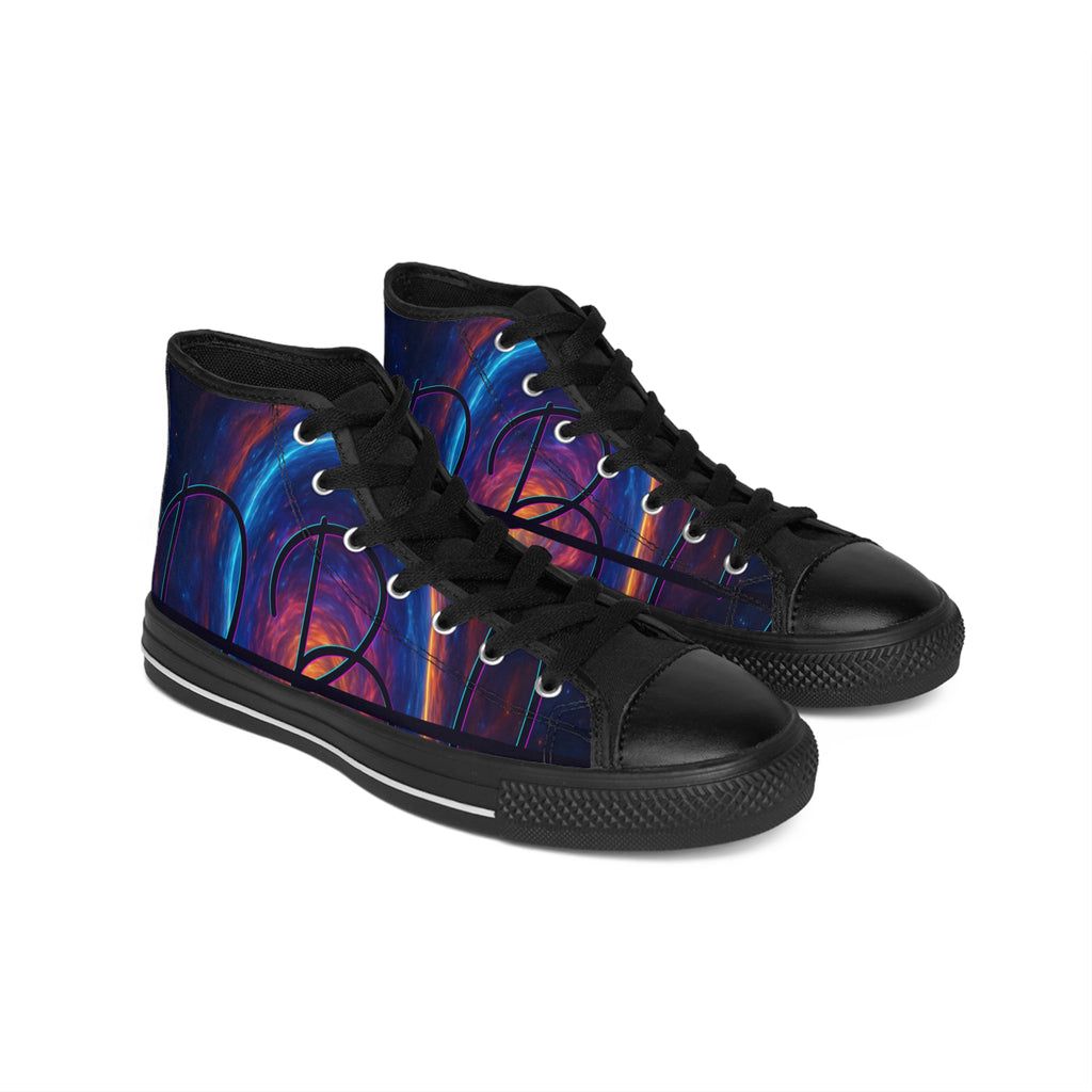 Galaxy Swirl High-Top Sneakers — Cosmic Basketball Court Design