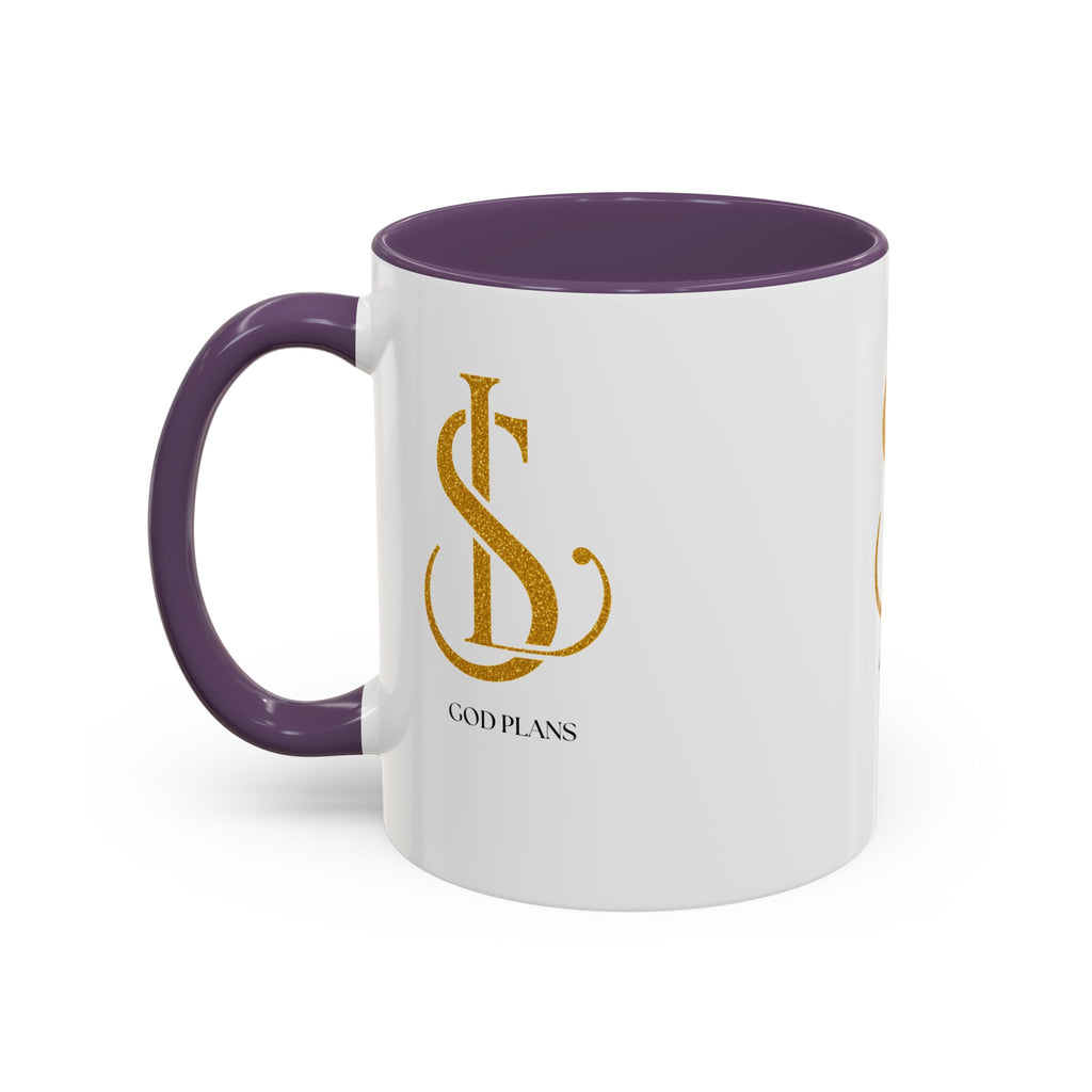 God Plans Gold Monogram Ceramic Mug – Custom Faith Gift (11oz, 15oz)