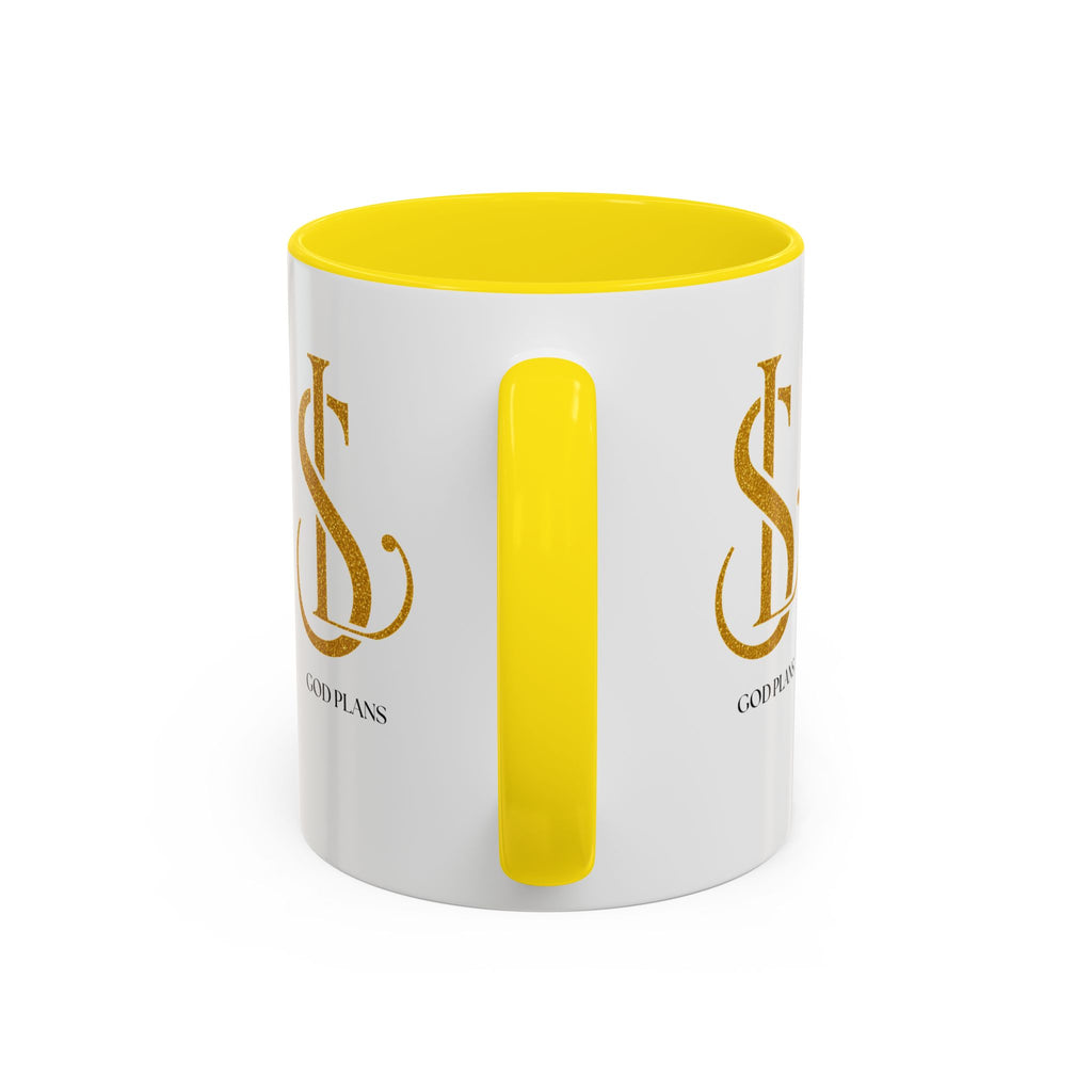 God Plans Gold Monogram Ceramic Mug – Custom Faith Gift (11oz, 15oz)