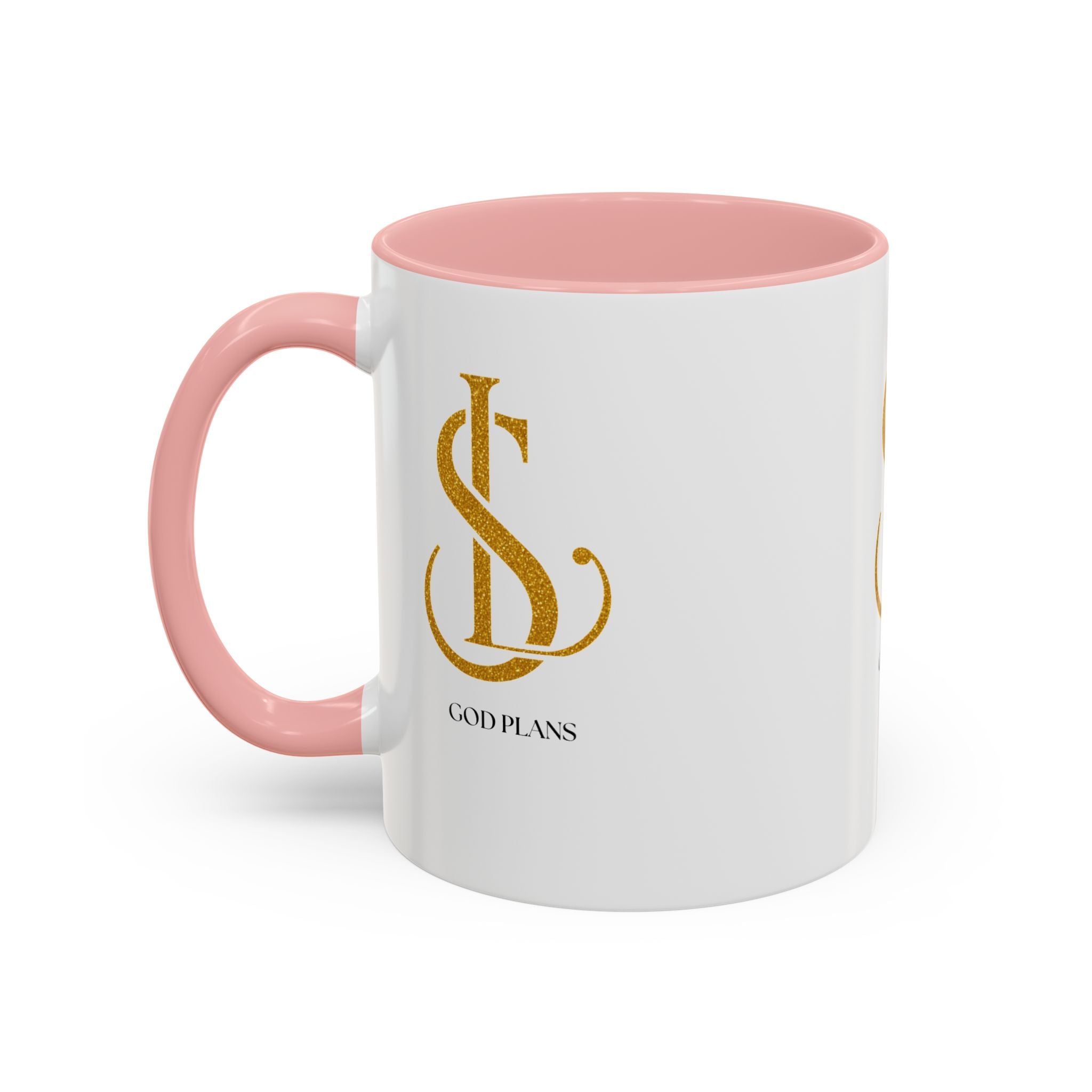 God Plans Gold Monogram Ceramic Mug – Custom Faith Gift (11oz, 15oz)