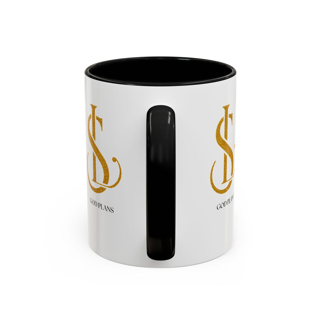 God Plans Gold Monogram Ceramic Mug – Custom Faith Gift (11oz, 15oz)