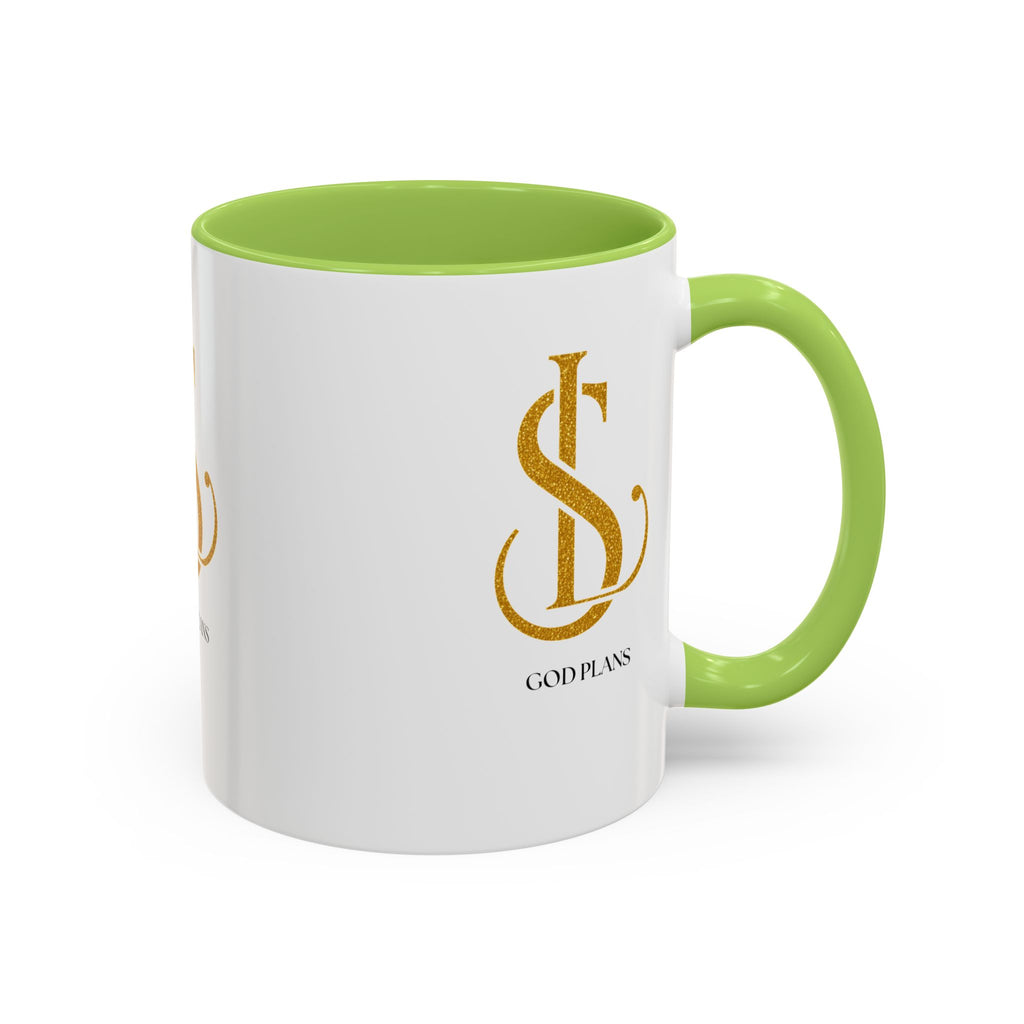 God Plans Gold Monogram Ceramic Mug – Custom Faith Gift (11oz, 15oz)