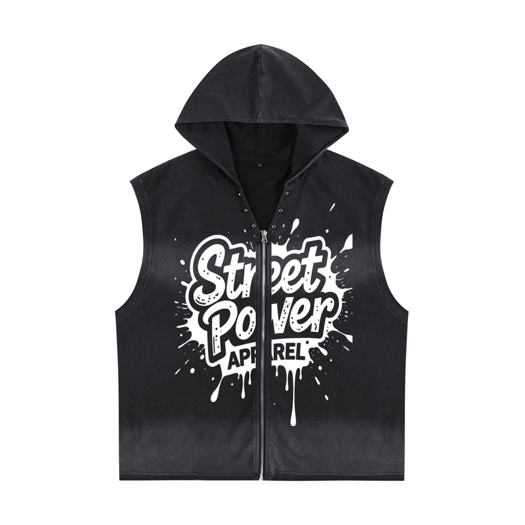 Vintage Washed Zip-Up Hooded Tank Top